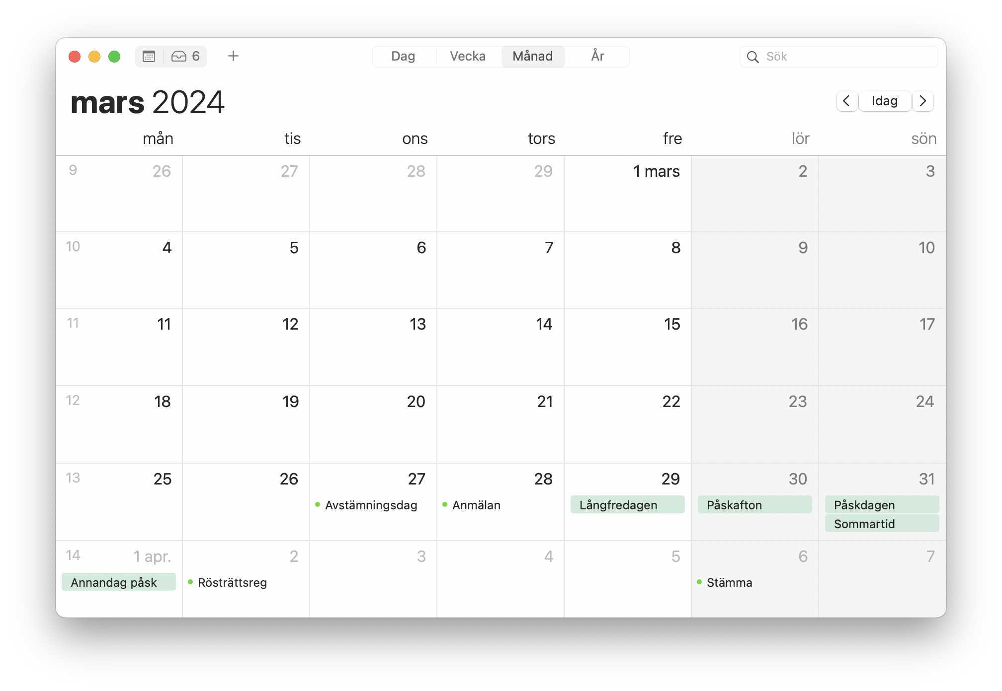 Kalender för april 2024 för att räkna dagar inför stämma